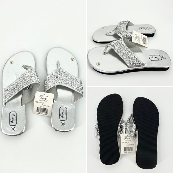JUST IN Silver Sequins Wedge Flip Flop Sandals - Picture 7 of 12